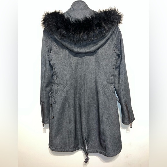 Guess Anorak Corset Waist Fur Trim Removable Hood Jacket Gray Size Small NWOT - Picture 6 of 9